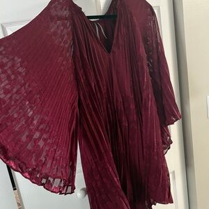 Anthropologie Deep Red burgundy Pleated mini dress